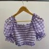 Wanderlust By Abby Lilac Gingham Print Smocked Top NEW