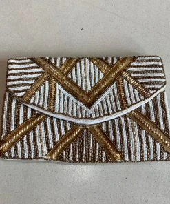 Wanderlust By Abby White & Gold Beaded Purse NEW