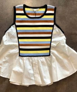 Wanderlust By Abby NEW Color Block Sweater Poplin Mixed Top