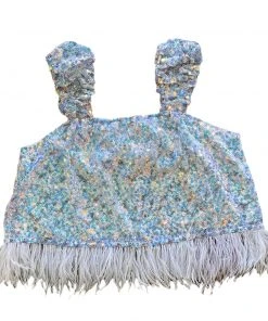 Queen Of Sparkles QOS Floral Sequin Feather Tank