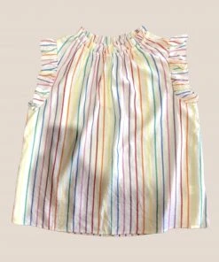 Wanderlust By Abby Multi Color Stripe Flutter Sleeve Top NEW