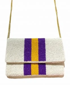 Wanderlust By Abby NEW Purple And Gold Stripe Beaded Bag