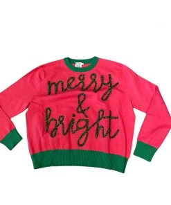 Queen Of Sparkles Merry And Bright Pink Sweater CLOTHING