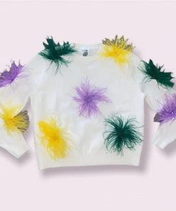 Queen Of Sparkles Mardi Gras Feather Sweater NEW