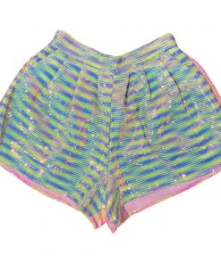 Queen Of Sparkles NEW QOS Neon Sequin Stripe Shorts