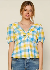 Wanderlust By Abby NEW Gingham Tie Back Top