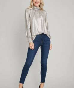 Wanderlust By Abby NEW Foil Mock Neck Long Sleeve