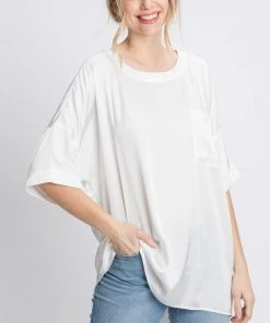 Wanderlust By Abby NEW Solid Satin Top With Pocket