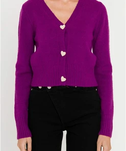 Wanderlust By Abby Heart Button Knit Cardigan