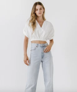 Wanderlust By Abby NEW Ruched Drop Shoulder Crop Top