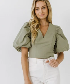 Wanderlust By Abby Exaggerated Sleeve Crop Top NEW