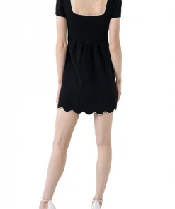 Wanderlust By Abby Contrast Scallop Detail Knit Babydoll Dress CLOTHING