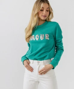 Wanderlust By Abby Amour Bedazzled Sweatshirt NEW