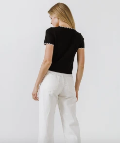 Wanderlust By Abby NEW Scalloped Neckline Top