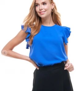 Wanderlust By Abby NEW Round Neck Flutter Sleeve Top