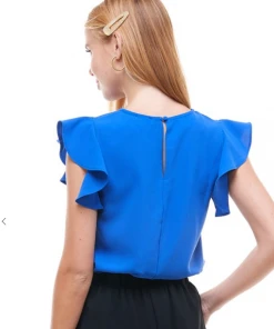 Wanderlust By Abby NEW Round Neck Flutter Sleeve Top