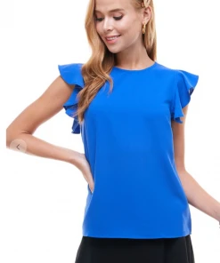 Wanderlust By Abby NEW Round Neck Flutter Sleeve Top