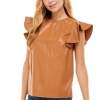 Wanderlust By Abby NEW Ruffled Faux Leather Top