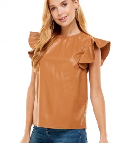 Wanderlust By Abby NEW Ruffled Faux Leather Top
