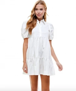 Wanderlust By Abby Puff Sleeve Tiered Collared Dress NEW