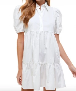 Wanderlust By Abby Puff Sleeve Tiered Collared Dress NEW