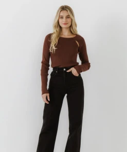 Wanderlust By Abby Double Cut-Out Knit Top NEW