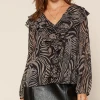 W Printed Ruffle Chiffon Top