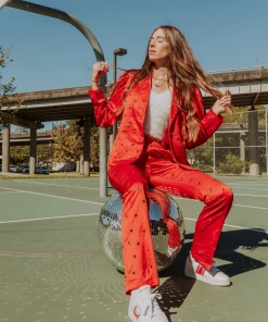 Queen Of Sparkles Red Poof Sleeve Rhinestone Blazer