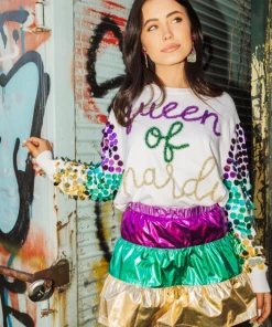 Queen Of Sparkles Mardi Gras Metallic Skirt NEW
