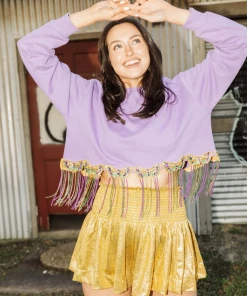 Queen Of Sparkles Mardi Gras Beaded Fringe Mask Sweatshirt