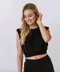 Wanderlust By Abby Pleated Shoulder Pad Top NEW