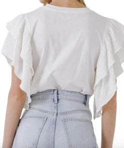 Wanderlust By Abby Textured Ruffle Sleeve T-Shirt NEW