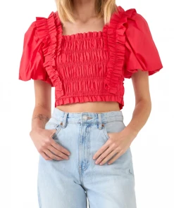 Wanderlust By Abby Smocked Puff Sleeve Top NEW