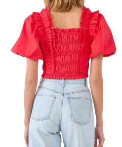 Wanderlust By Abby Smocked Puff Sleeve Top NEW