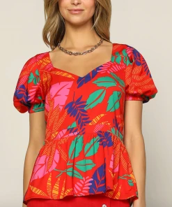 Wanderlust By Abby Tropical Print Peplum Top NEW