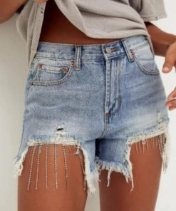 Wanderlust By Abby NEW Chain Cut Off Denim Shorts