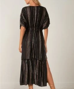 Wanderlust By Abby NEW Black And Melon V-Neck Maxi Dress