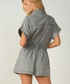 Wanderlust By Abby Grey Wash Utility Romper NEW