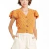 Wanderlust By Abby Mira Flutter Sleeve Marigold Sweater NEW