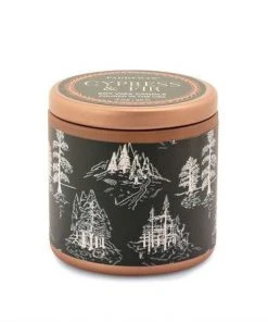 Wanderlust By Abby Cypress & Fir Holiday 3 Oz. Copper Tin Green With White Pattern Label Wrap