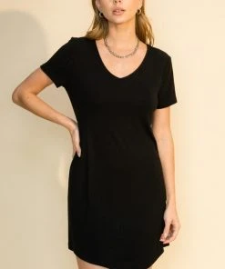 Wanderlust By Abby Short Sleeve V-Neck Curve Hem Dress