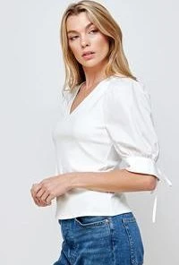 Wanderlust By Abby NEW Poplin V Neck Knit Top
