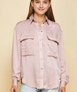 Wanderlust By Abby Pocket Collared Long Sleeve Top NEW