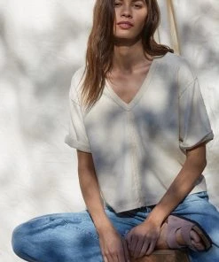 Wanderlust By Abby V-Neck Garment Washed Top NEW