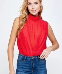 Wanderlust By Abby High Neck Shirred Sleeveless Bodysuit