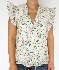 Wanderlust By Abby Kina Cotton Eyelet Printed Top NEW