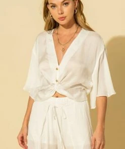 Wanderlust By Abby Kimono Sleeve Front Twist Blouse