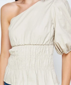 Wanderlust By Abby One-Shoulder Balloon Sleeve Linen Top