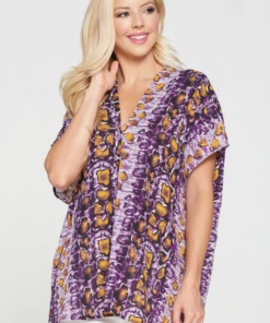 Wanderlust By Abby Snake Clean V-Neck WD Top With Side Slits