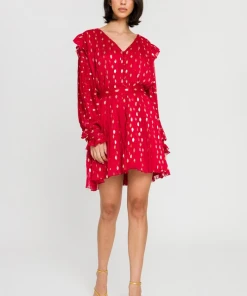 Wanderlust By Abby Gold Dot Print Pleated Dress SALE